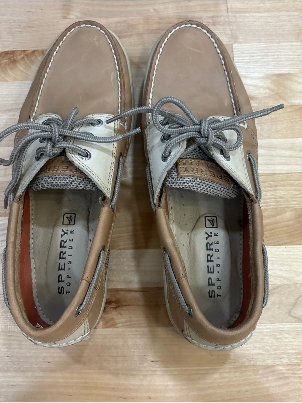 Sperry Men's Billfish 3-Eye Boat Shoe Tan Leather/ Fabric Sz 9 Excellent